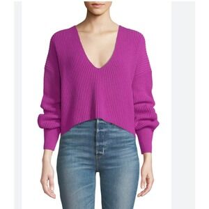 A.L.C. Melanie MERINO V-Neck Cropped Sweater Orchid Fuchsia Pink XS Ret $375‎